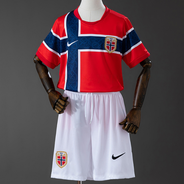 2026 FIFA World Cup Norway Home Kids Soccer Kits Shirt With Shorts